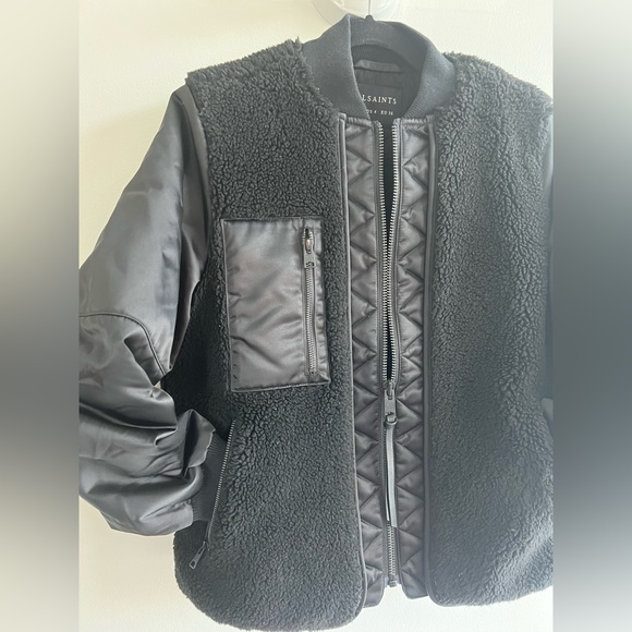 All Saints black bomber jacket with fleece - Picture 4 of 4